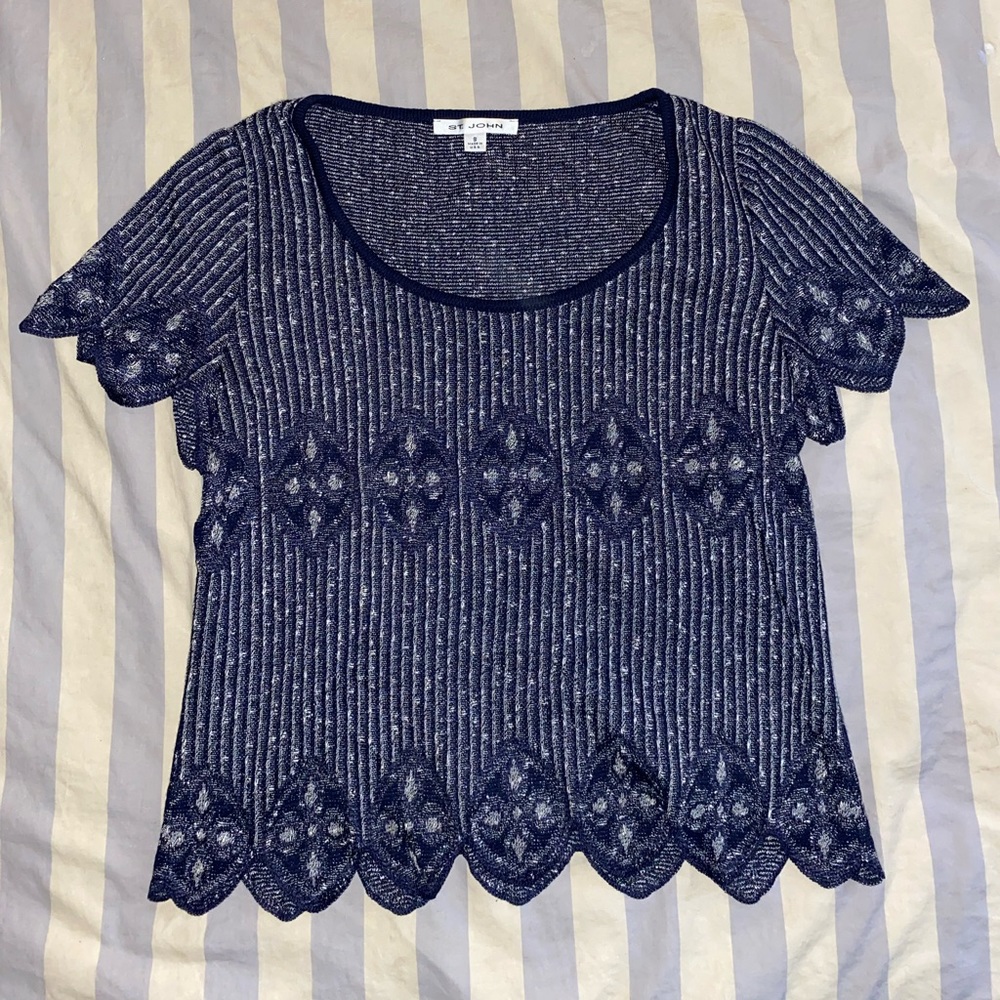 Vintage St. John Blue Knit Blouse, Size 6